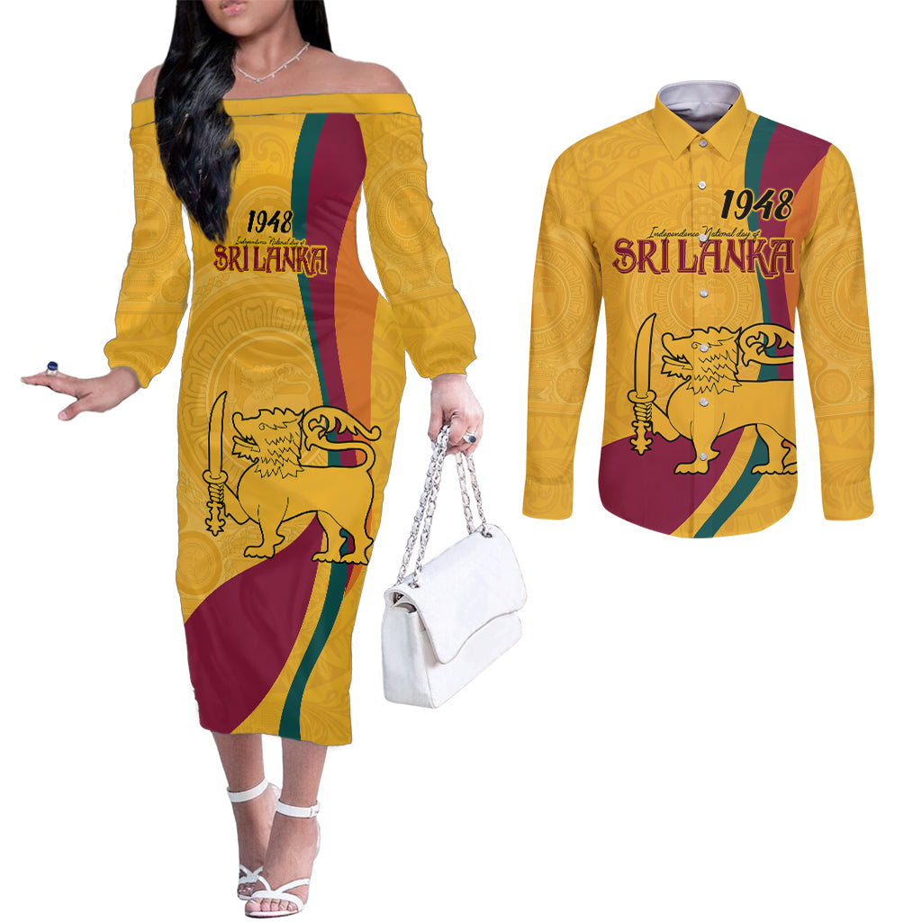 sri-lanka-national-day-couples-matching-off-the-shoulder-long-sleeve-dress-and-long-sleeve-button-shirt-the-lion-passant-with-ketayam-wood-art