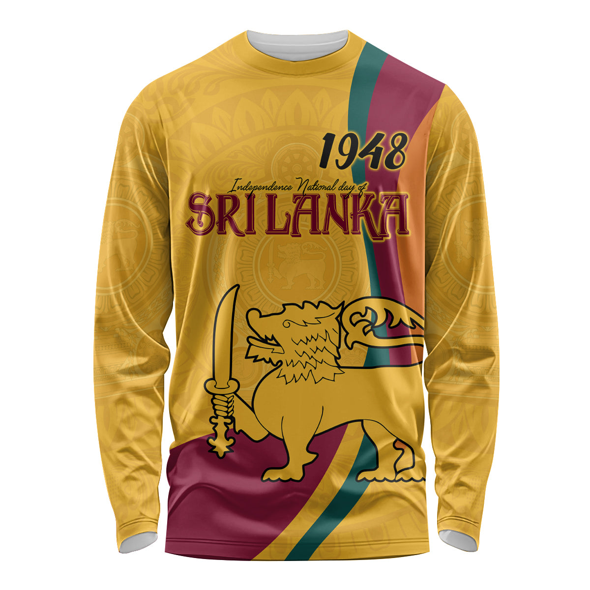 Sri Lanka National Day Long Sleeve Shirt The Lion Passant With Ketayam Wood Art - Wonder Print Shop