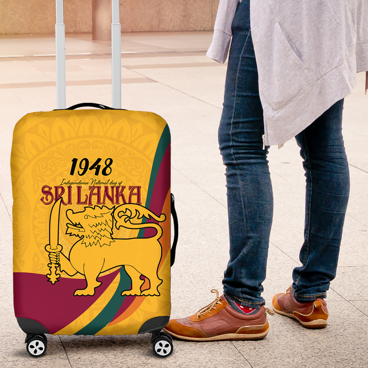 Sri Lanka National Day Luggage Cover The Lion Passant With Ketayam Wood Art - Wonder Print Shop