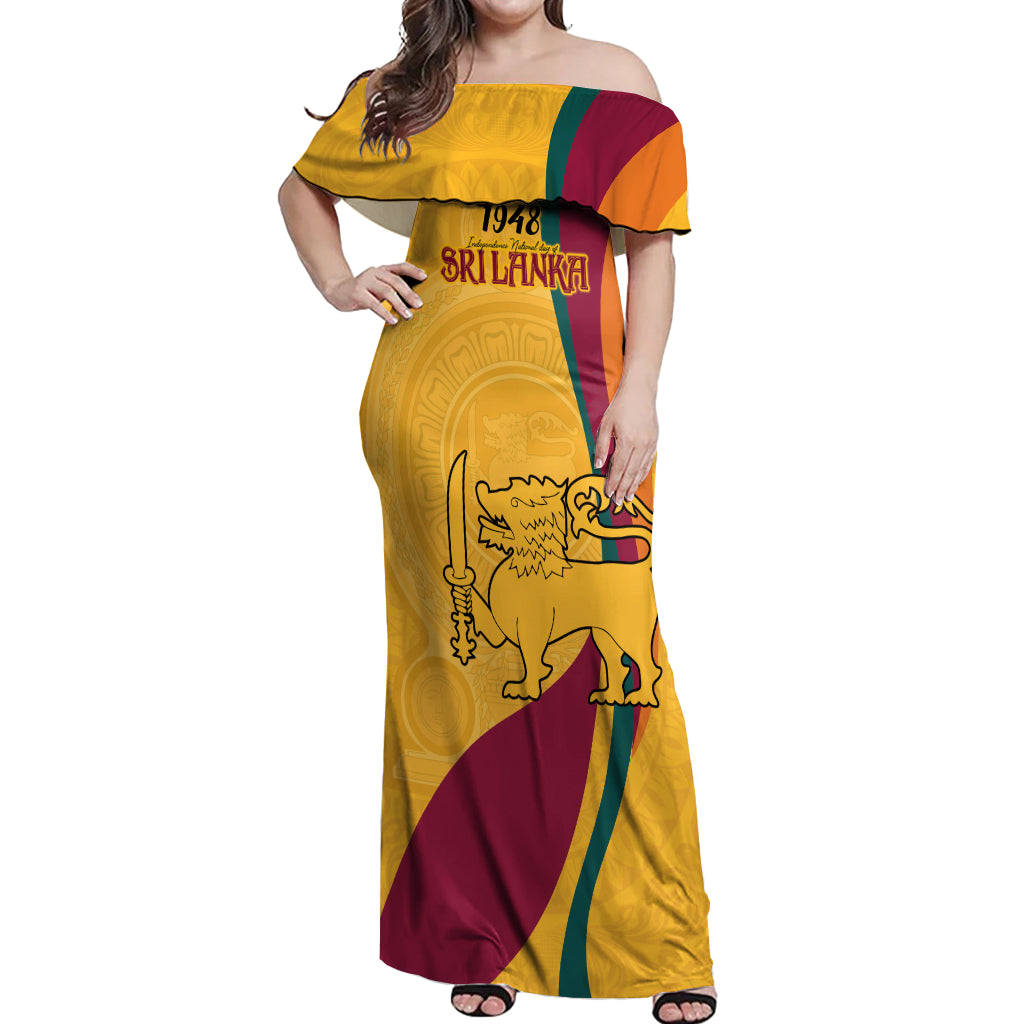 Sri Lanka National Day Off Shoulder Maxi Dress The Lion Passant With Ketayam Wood Art - Wonder Print Shop