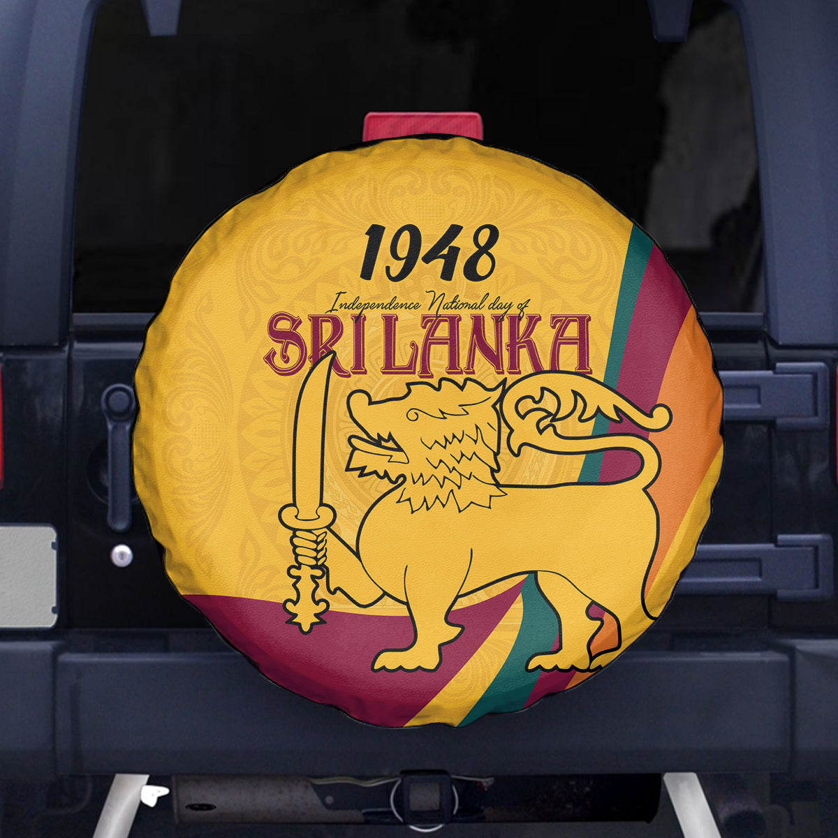 Sri Lanka National Day Spare Tire Cover The Lion Passant With Ketayam Wood Art - Wonder Print Shop