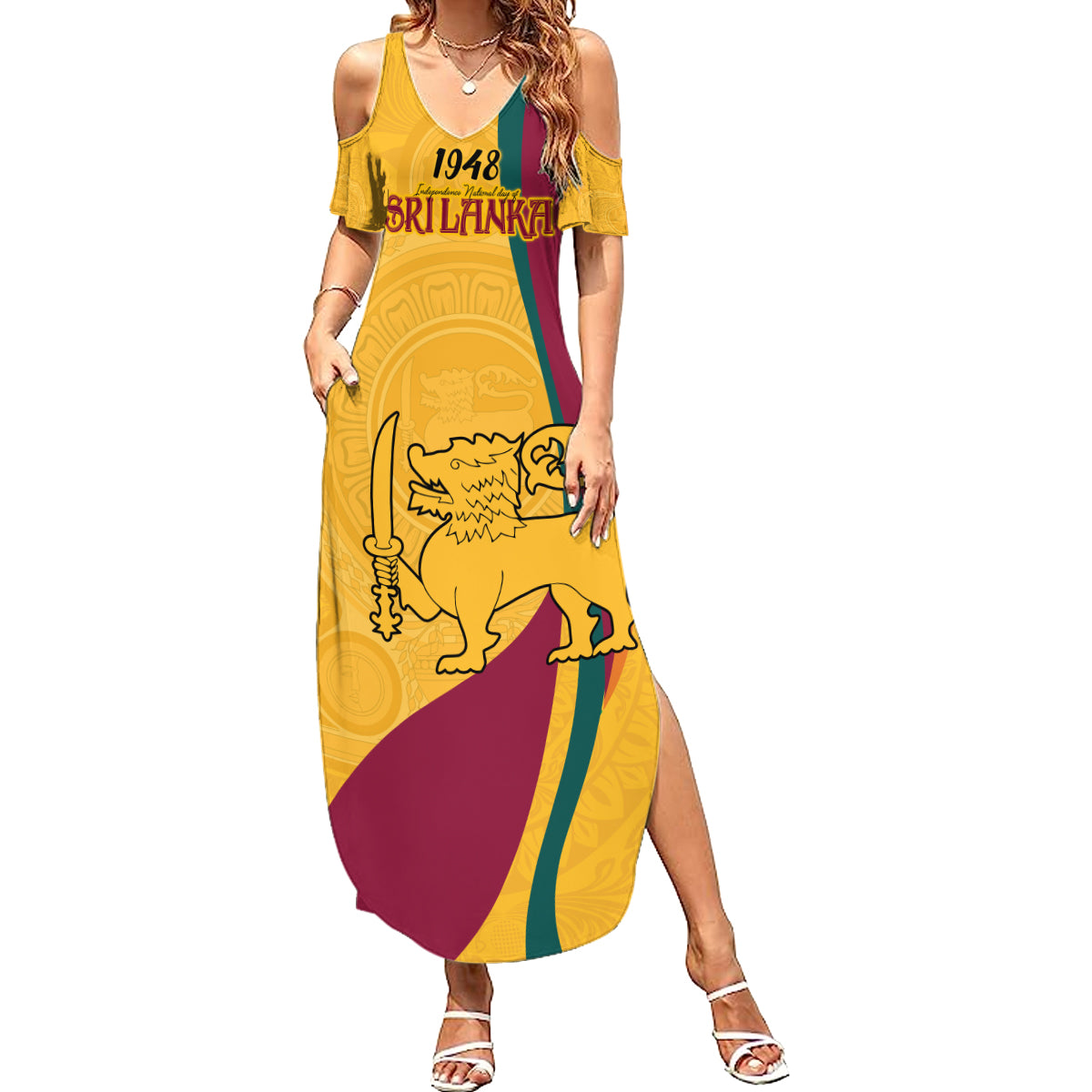 Sri Lanka National Day Summer Maxi Dress The Lion Passant With Ketayam Wood Art - Wonder Print Shop