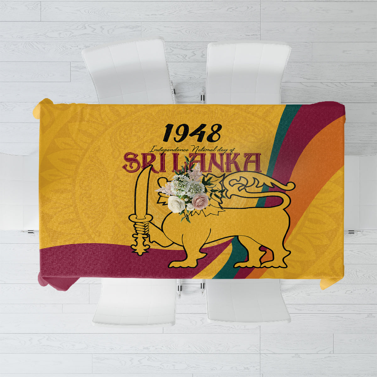 Sri Lanka National Day Tablecloth The Lion Passant With Ketayam Wood Art - Wonder Print Shop