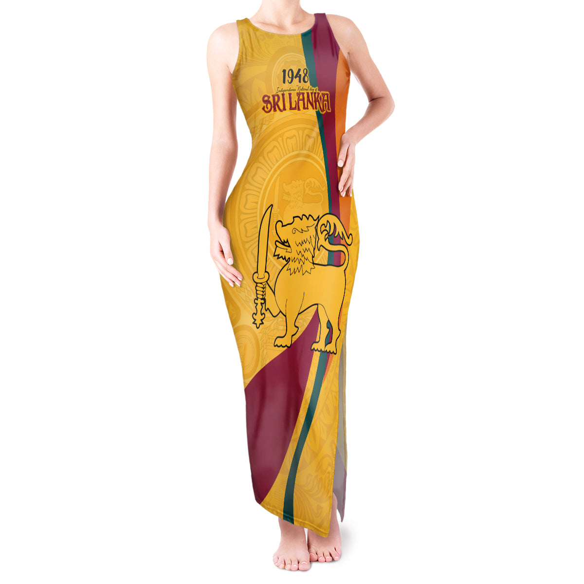 Sri Lanka National Day Tank Maxi Dress The Lion Passant With Ketayam Wood Art - Wonder Print Shop