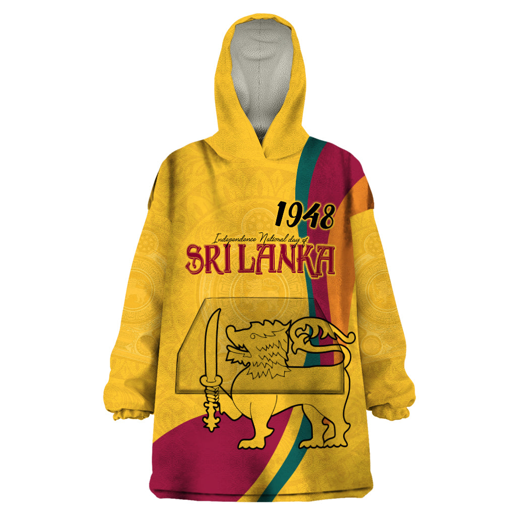 Sri Lanka National Day Wearable Blanket Hoodie The Lion Passant With Ketayam Wood Art - Wonder Print Shop