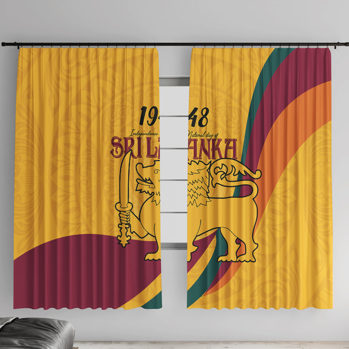 Sri Lanka National Day Window Curtain The Lion Passant With Ketayam Wood Art - Wonder Print Shop