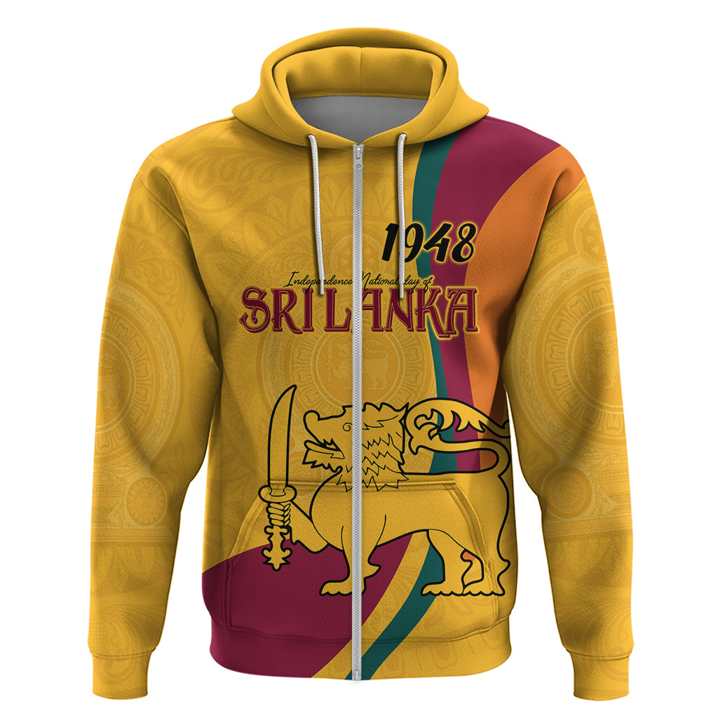 Sri Lanka zip hoodie, gold with lion crest and maroon side stripe