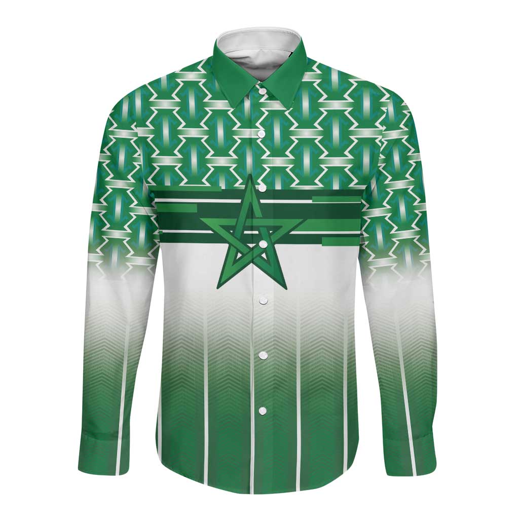 World Football Morocco Custom Long Sleeve Button Shirt 1994 Away Retro Green Jersey - Wonder Print Shop