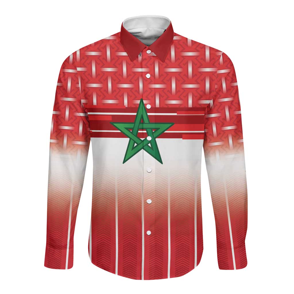 World Football Morocco Custom Long Sleeve Button Shirt 1994 Away Retro Red Jersey - Wonder Print Shop