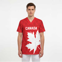 World Football 2026 Canada Custom Scrub Top Canucks Maple Leaf Pattern - Wonder Print Shop