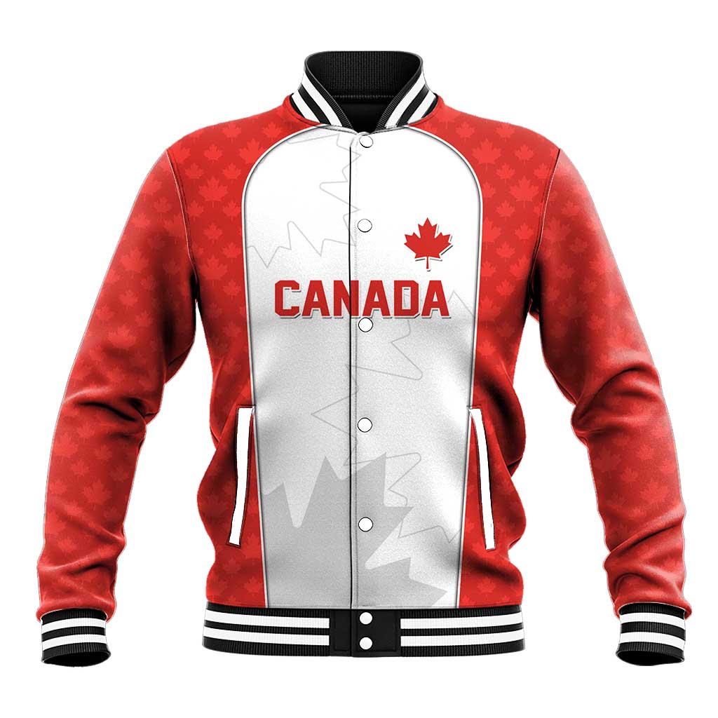World Football 2026 Canada Custom Baseball Jacket Maple Leaf Seamless Pattern - Wonder Print Shop