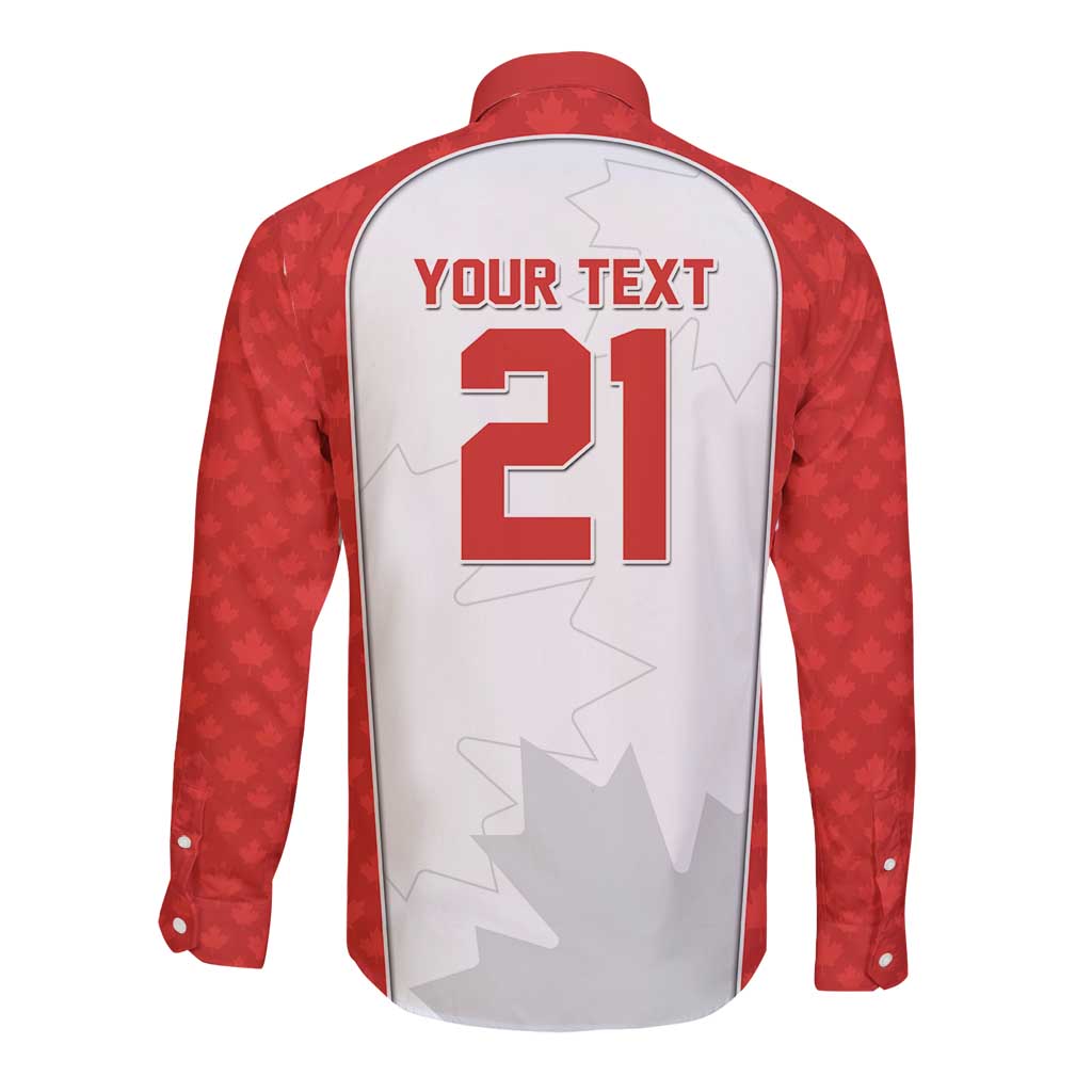 World Football 2026 Canada Custom Long Sleeve Button Shirt Maple Leaf Seamless Pattern - Wonder Print Shop