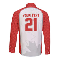 World Football 2026 Canada Custom Long Sleeve Button Shirt Maple Leaf Seamless Pattern - Wonder Print Shop