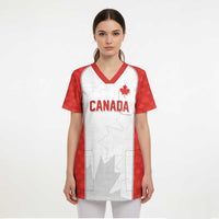 World Football 2026 Canada Custom Scrub Top Maple Leaf Seamless Pattern - Wonder Print Shop