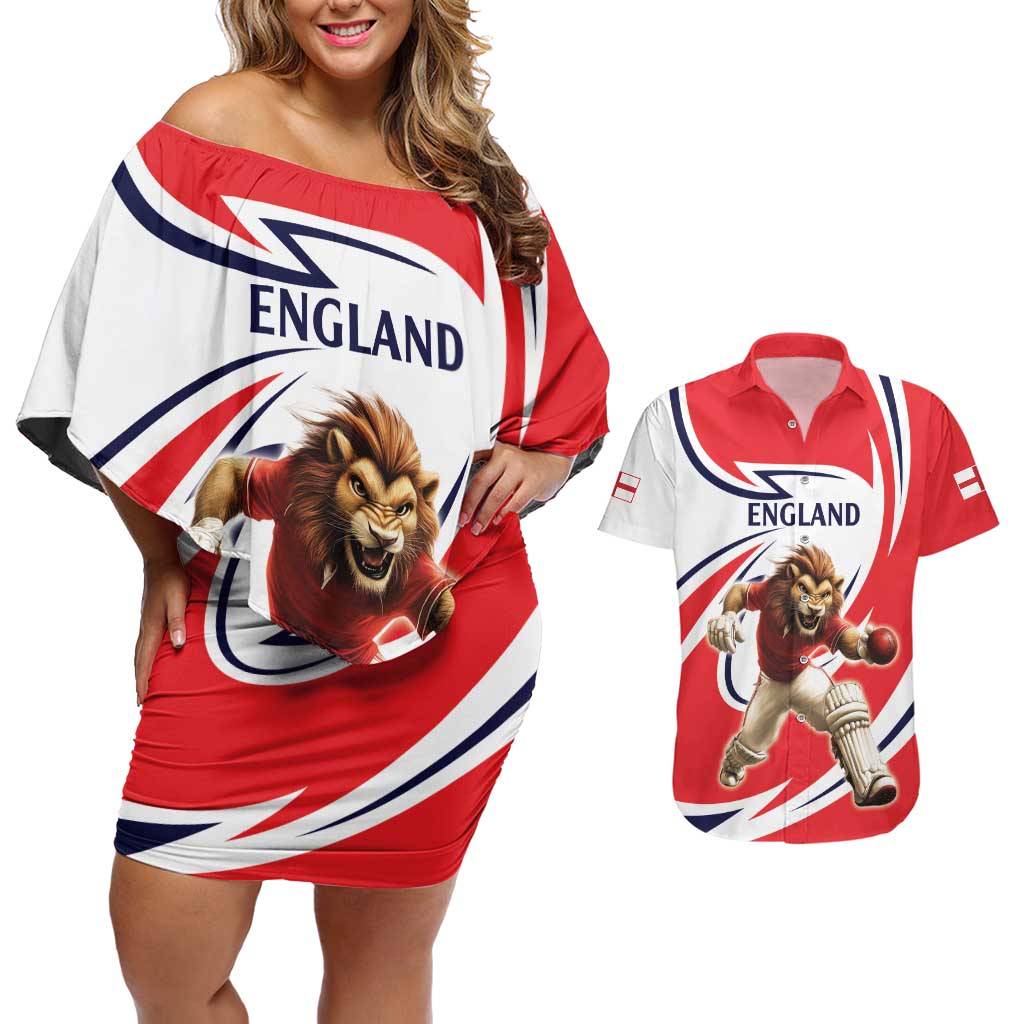 England Lion Mascot Cricket Custom Couples Matching Off Shoulder Short Dress and Hawaiian Shirt Unique Pattern