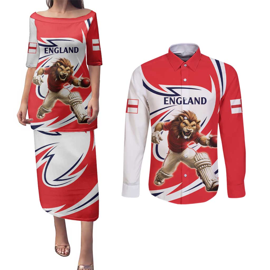 England Lion Mascot Cricket Custom Couples Matching Puletasi and Long Sleeve Button Shirt Unique Pattern