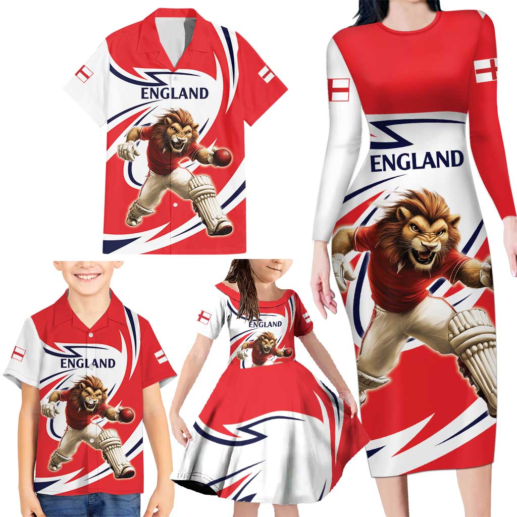 England Lion Mascot Cricket Custom Family Matching Long Sleeve Bodycon Dress and Hawaiian Shirt Unique Pattern