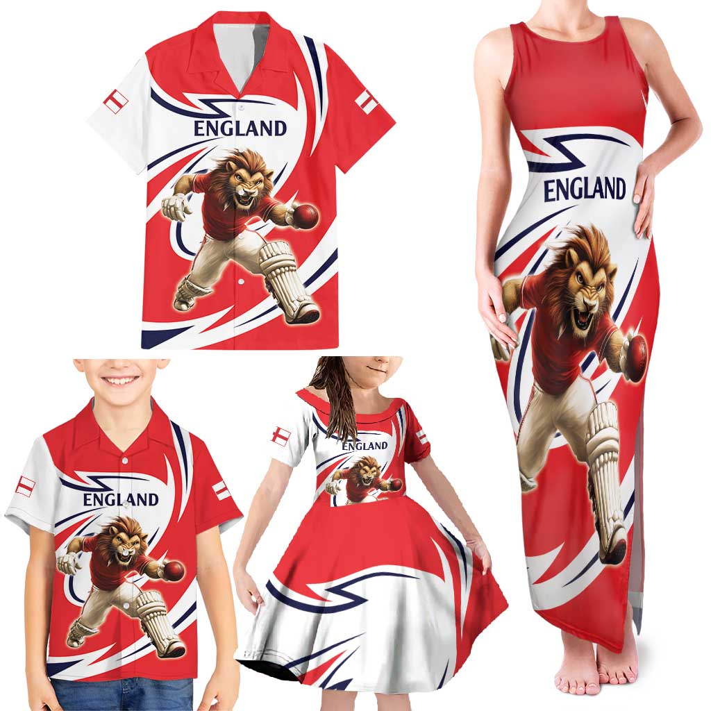 England Lion Mascot Cricket Custom Family Matching Tank Maxi Dress and Hawaiian Shirt Unique Pattern