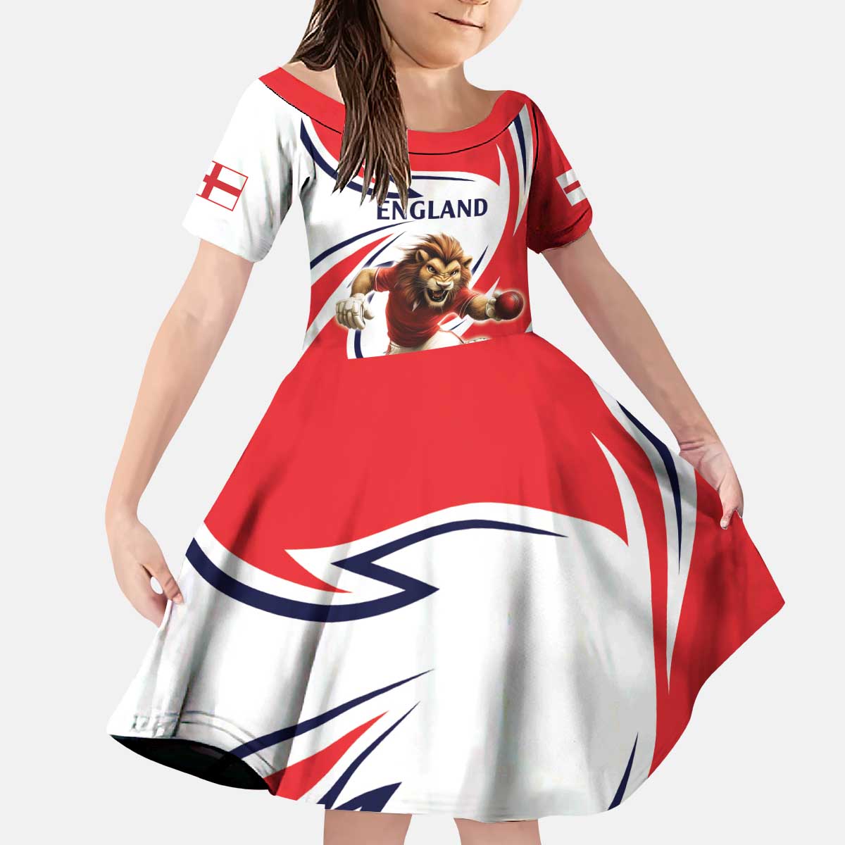 England Lion Mascot Cricket Custom Kid Short Sleeve Dress Unique Pattern