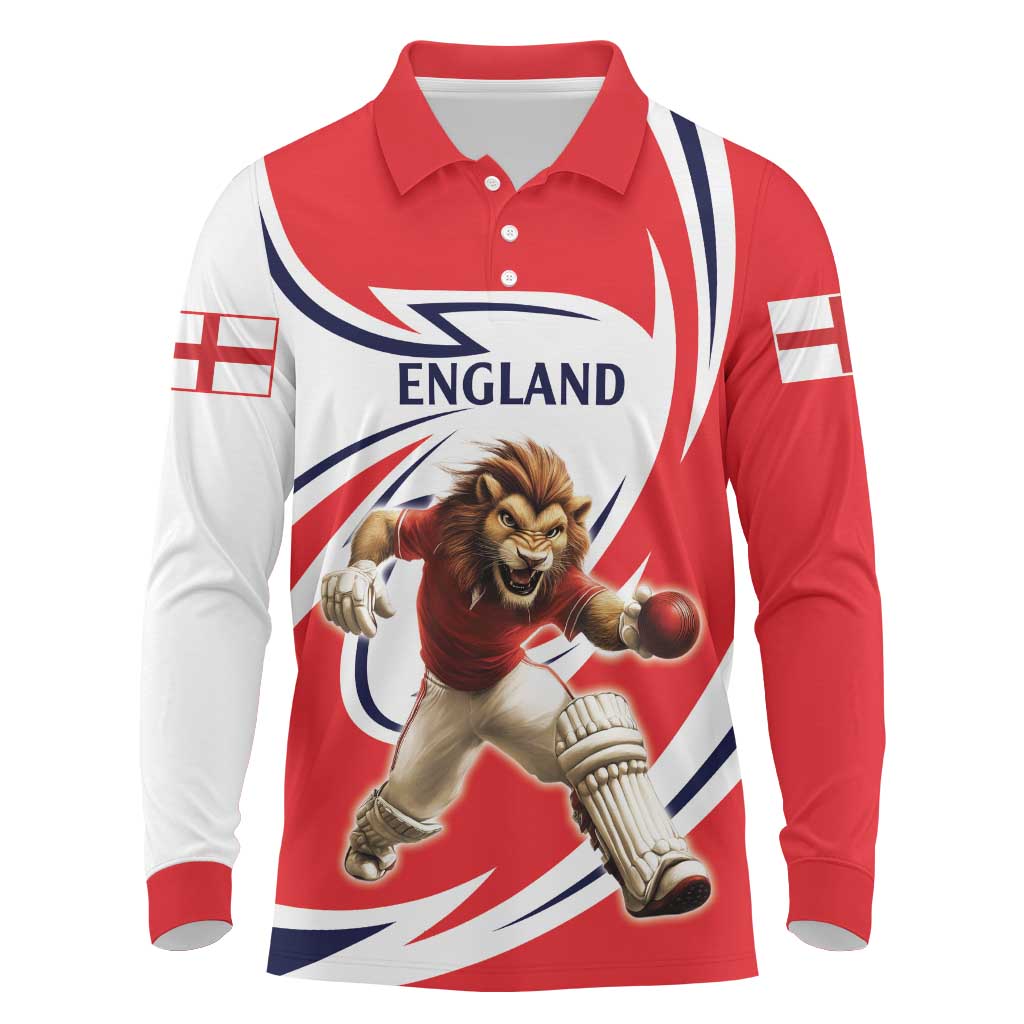 England Lion Mascot Cricket Custom Long Sleeve Polo Shirt Unique Pattern