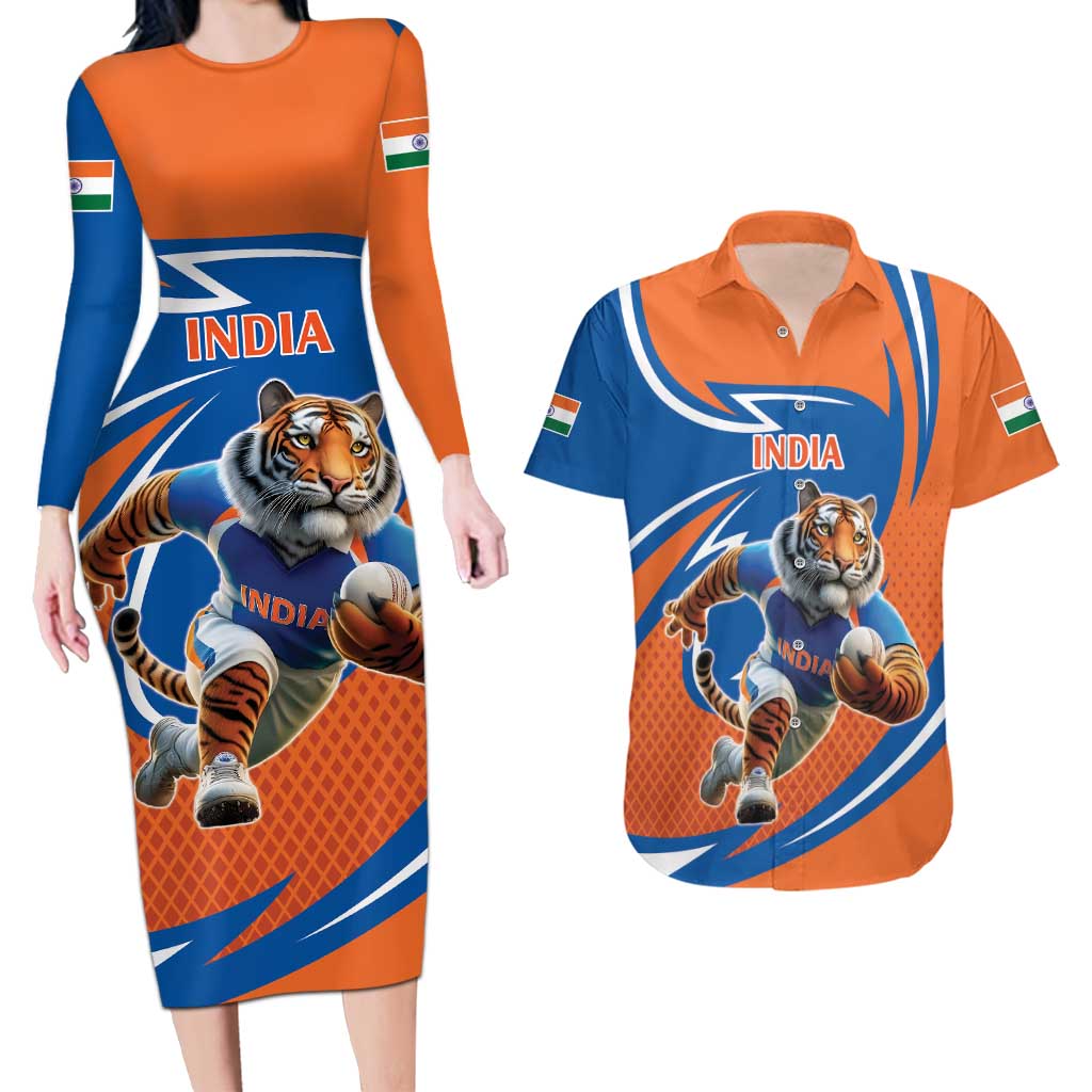 Indian Bengal Tiger Cricket Custom Couples Matching Long Sleeve Bodycon Dress and Hawaiian Shirt Unique Pattern