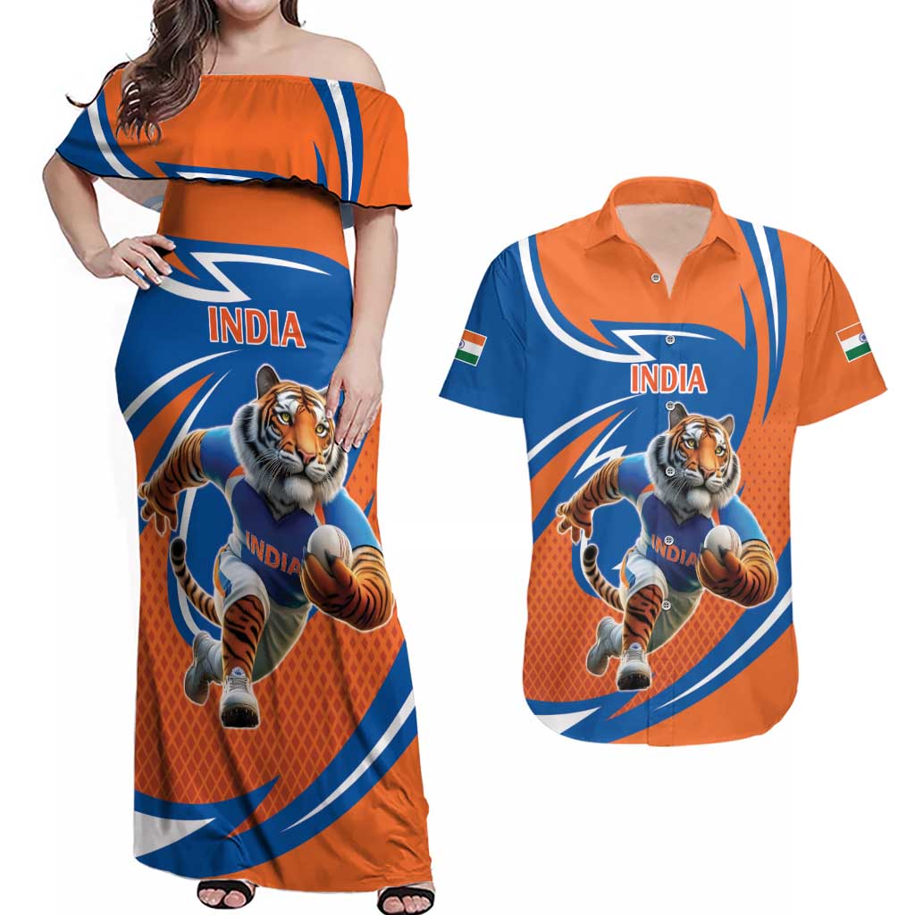 Indian Bengal Tiger Cricket Custom Couples Matching Off Shoulder Maxi Dress and Hawaiian Shirt Unique Pattern