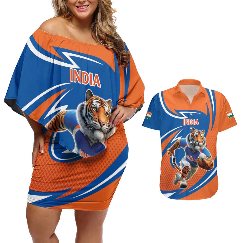 Indian Bengal Tiger Cricket Custom Couples Matching Off Shoulder Short Dress and Hawaiian Shirt Unique Pattern