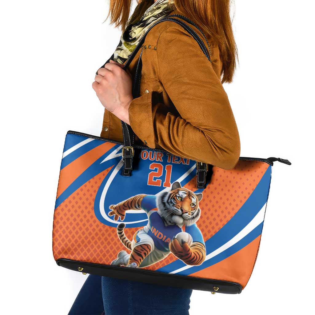 Indian Bengal Tiger Cricket Custom Leather Tote Bag Unique Pattern