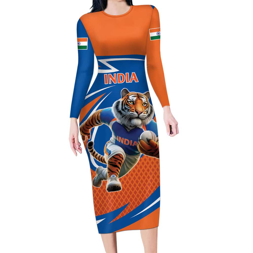 Indian Bengal Tiger Cricket Custom Long Sleeve Bodycon Dress Unique Pattern