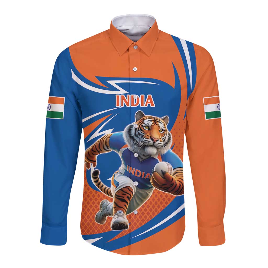 Indian Bengal Tiger Cricket Custom Long Sleeve Button Shirt Unique Pattern