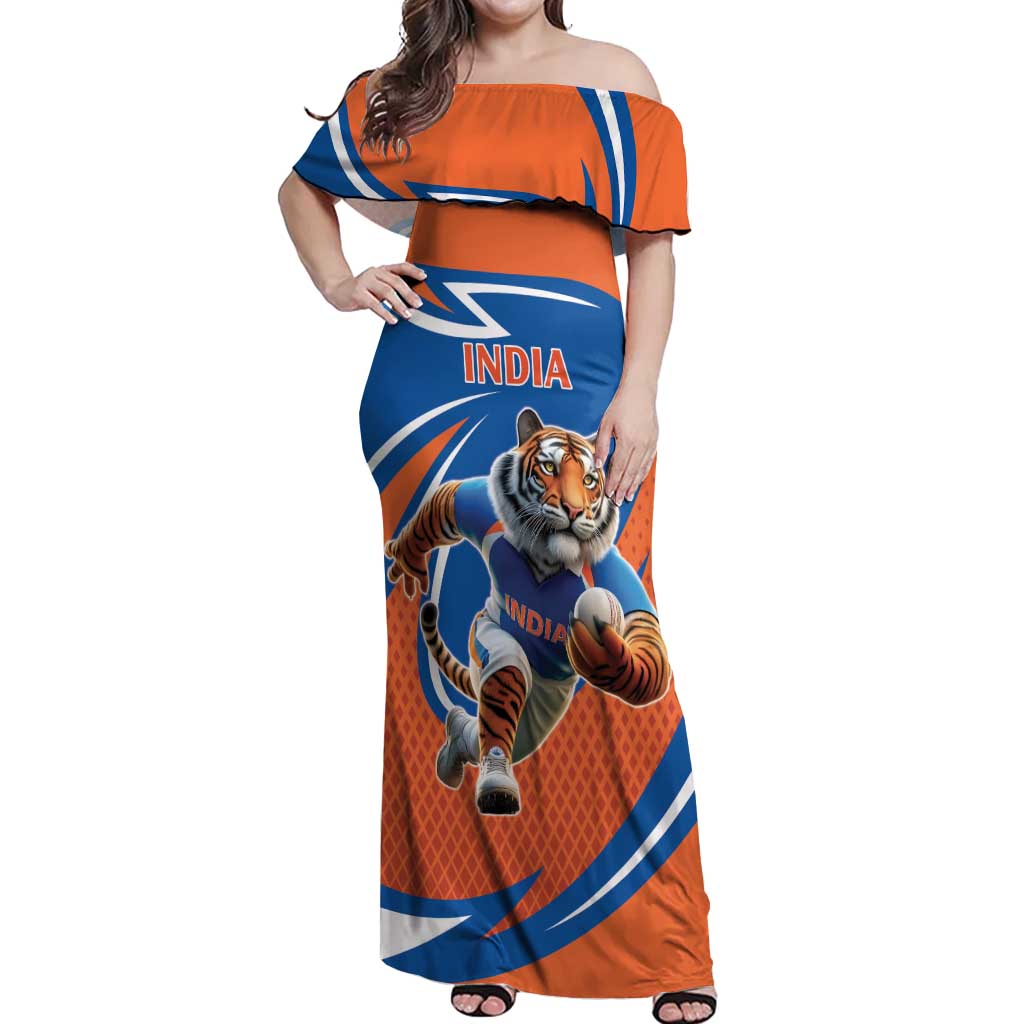 Indian Bengal Tiger Cricket Custom Off Shoulder Maxi Dress Unique Pattern