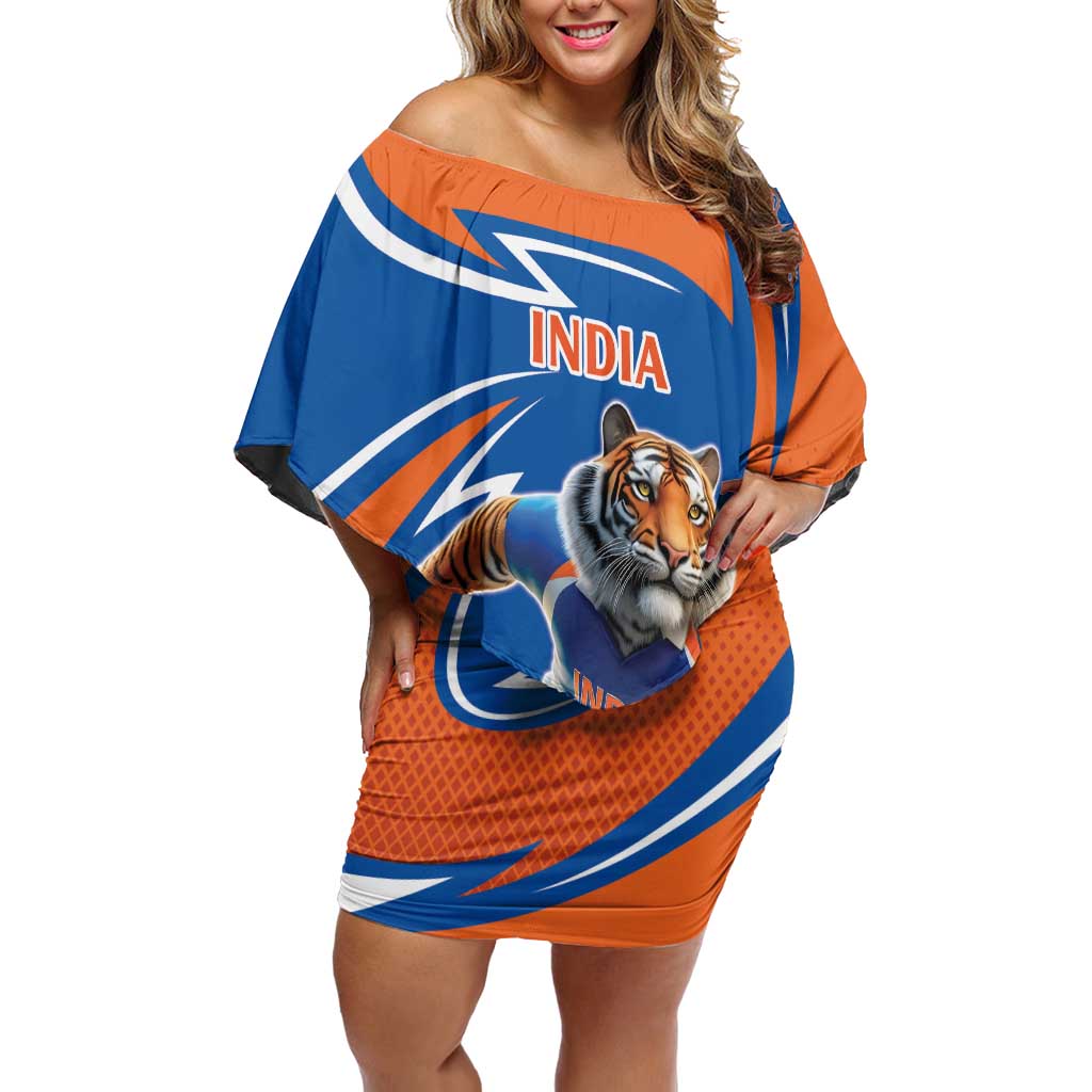 Indian Bengal Tiger Cricket Custom Off Shoulder Short Dress Unique Pattern