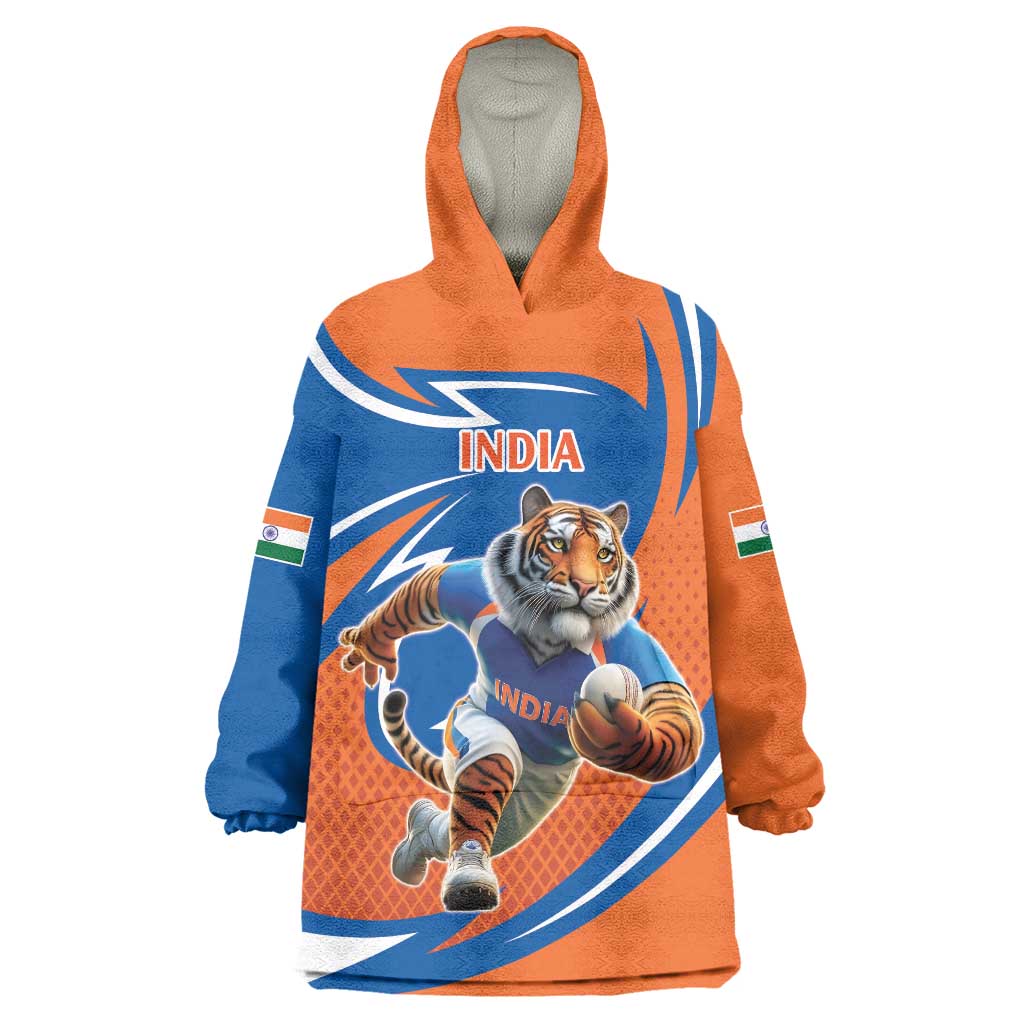 Indian Bengal Tiger Cricket Custom Wearable Blanket Hoodie Unique Pattern