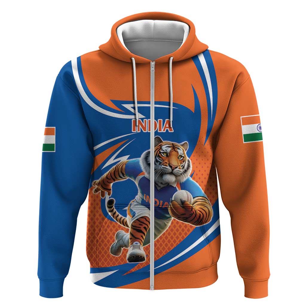 Indian Bengal Tiger Cricket Custom Zip Hoodie Unique Pattern