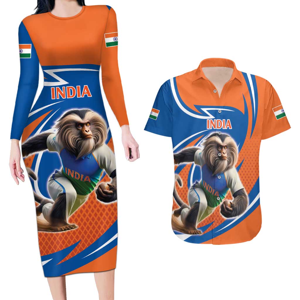 Indian Nilgiri Langur Cricket Custom Couples Matching Long Sleeve Bodycon Dress and Hawaiian Shirt Unique Pattern