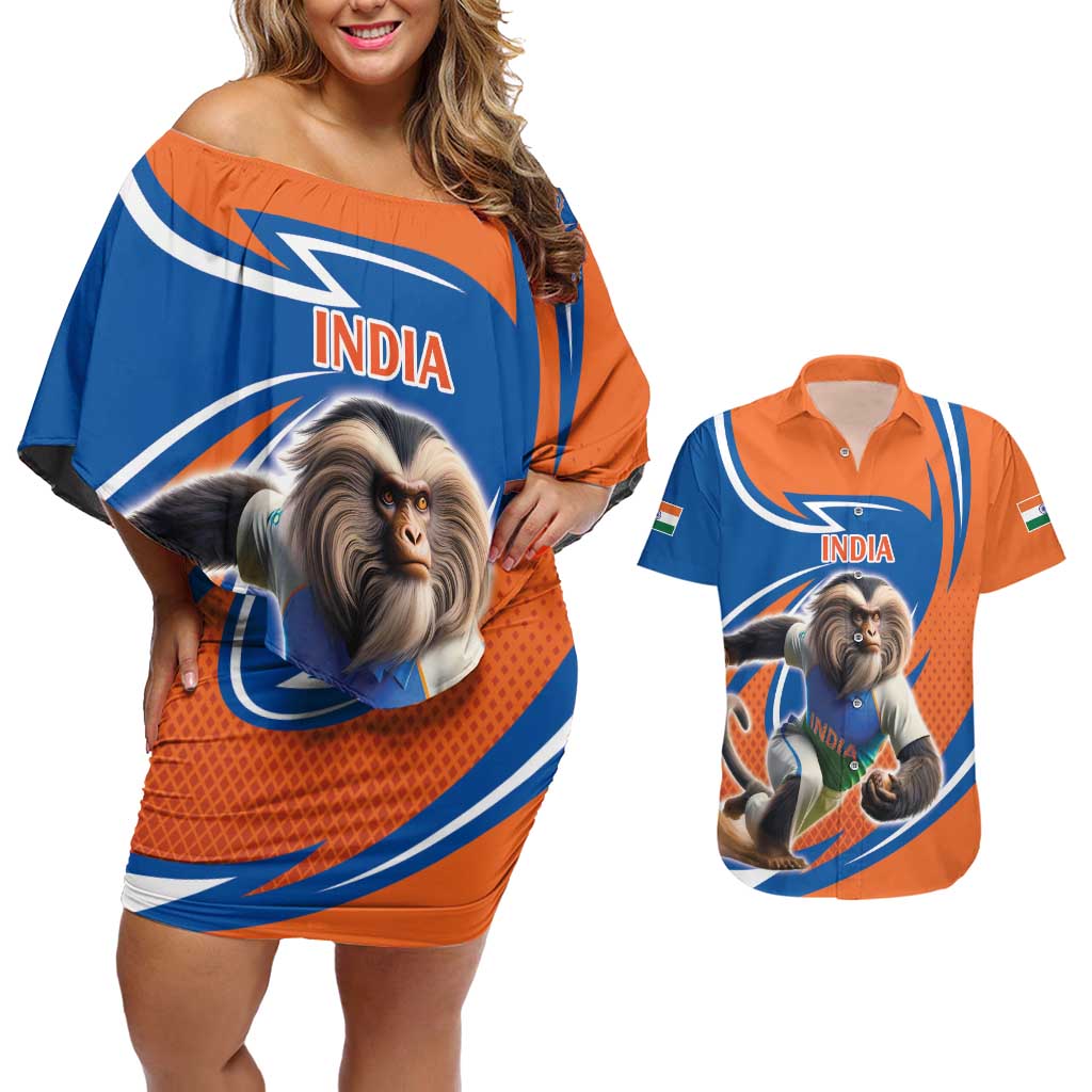 Indian Nilgiri Langur Cricket Custom Couples Matching Off Shoulder Short Dress and Hawaiian Shirt Unique Pattern