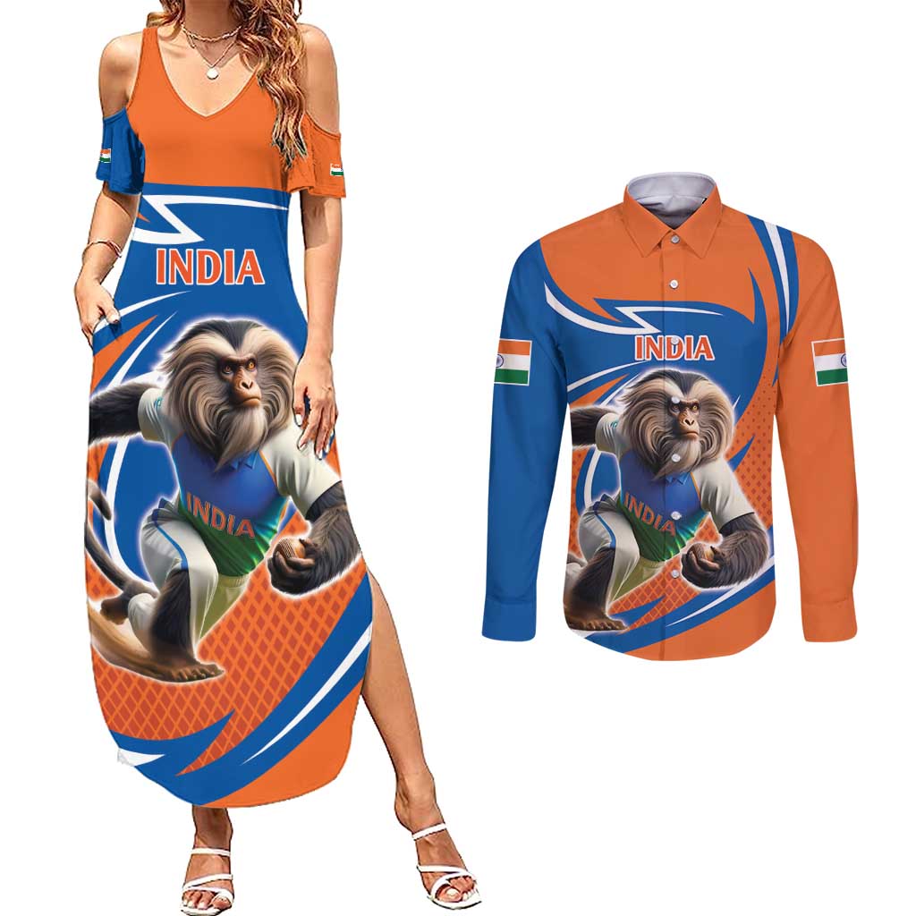 Indian Nilgiri Langur Cricket Custom Couples Matching Summer Maxi Dress and Long Sleeve Button Shirt Unique Pattern