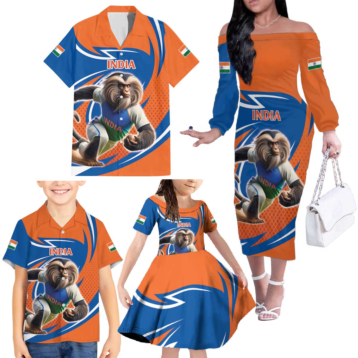 Indian Nilgiri Langur Cricket Custom Family Matching Off The Shoulder Long Sleeve Dress and Hawaiian Shirt Unique Pattern