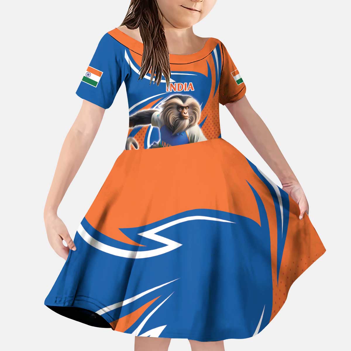 Indian Nilgiri Langur Cricket Custom Kid Short Sleeve Dress Unique Pattern