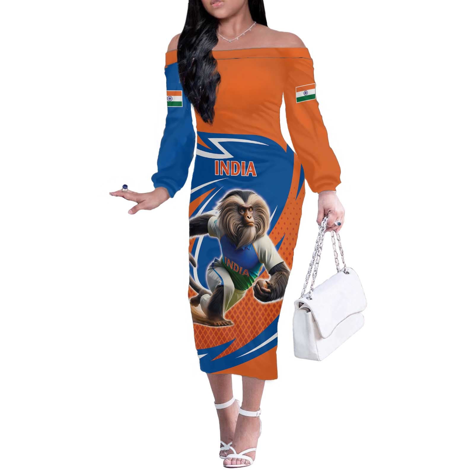 Indian Nilgiri Langur Cricket Custom Off The Shoulder Long Sleeve Dress Unique Pattern