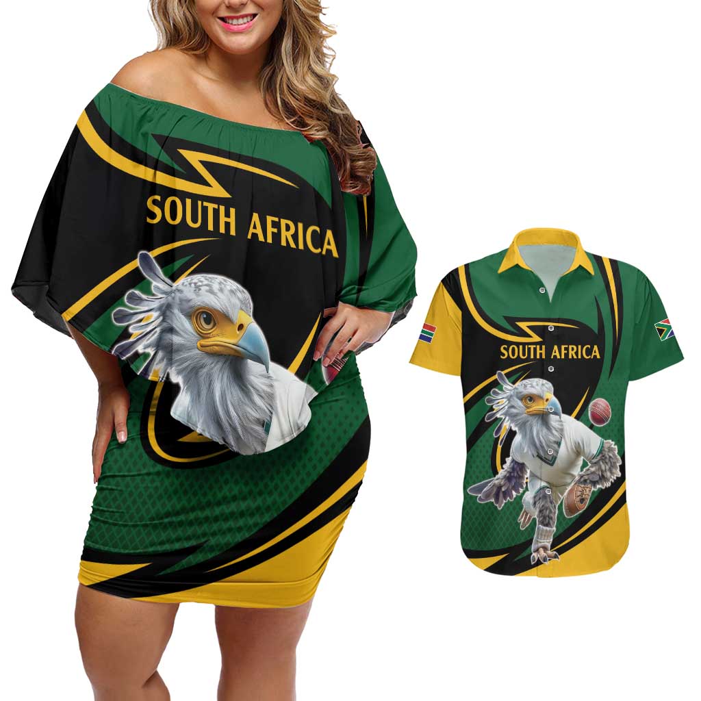 South African Secretary Bird Cricket Custom Couples Matching Off Shoulder Short Dress and Hawaiian Shirt Unique Pattern