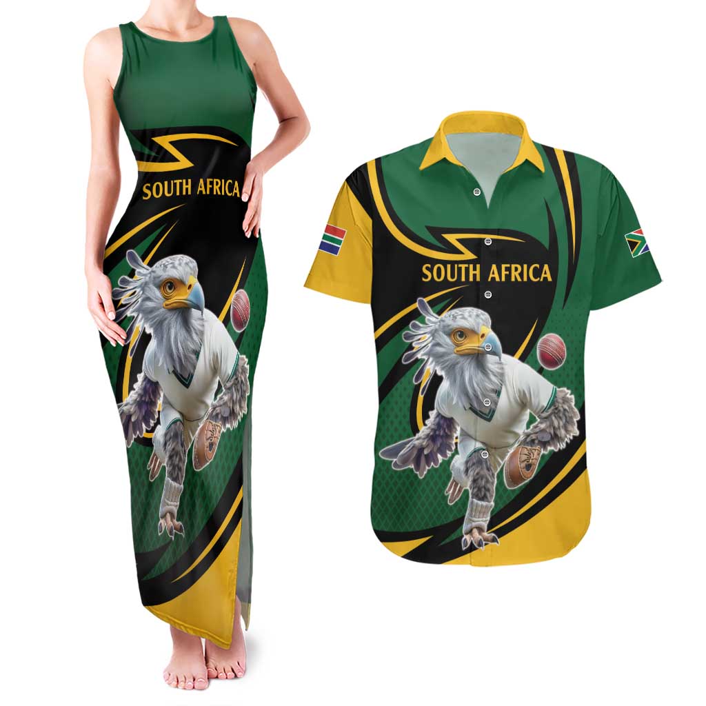 South African Secretary Bird Cricket Custom Couples Matching Tank Maxi Dress and Hawaiian Shirt Unique Pattern