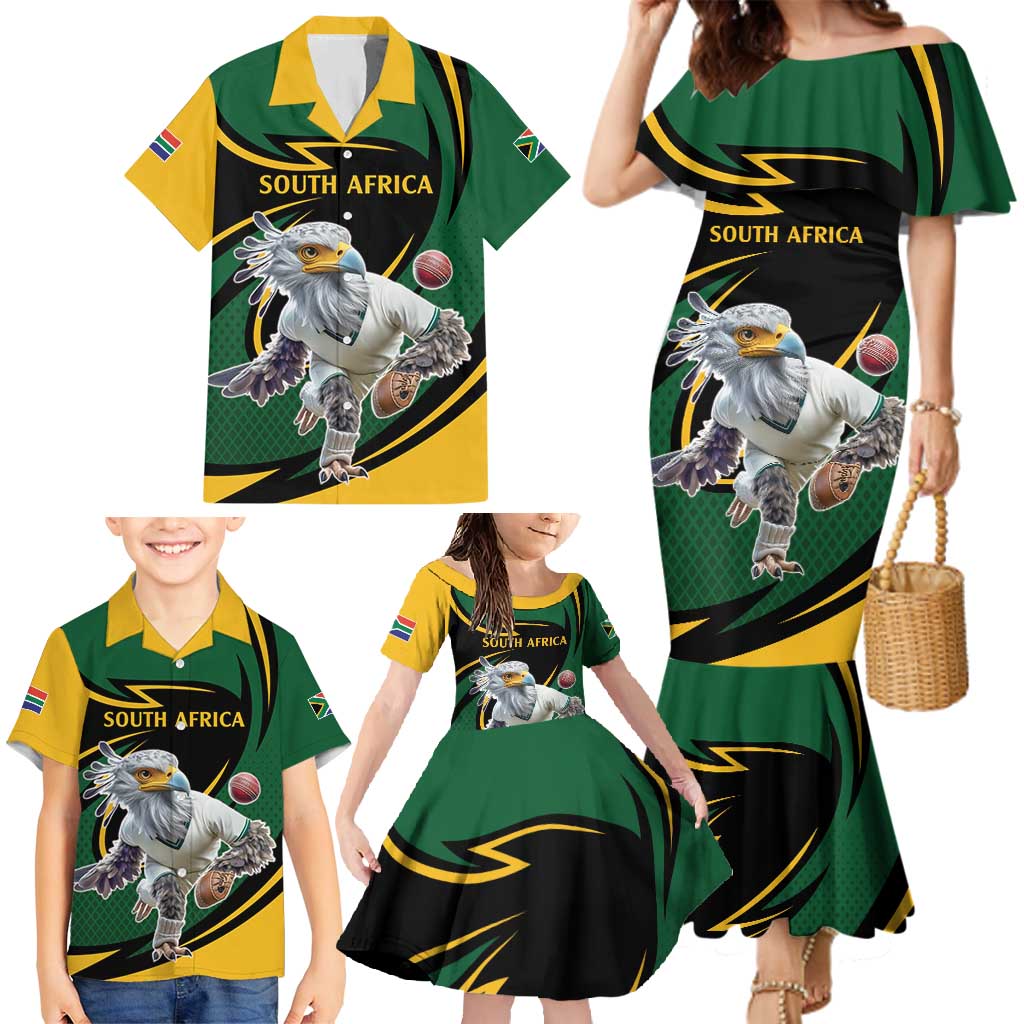 South African Secretary Bird Cricket Custom Family Matching Mermaid Dress and Hawaiian Shirt Unique Pattern