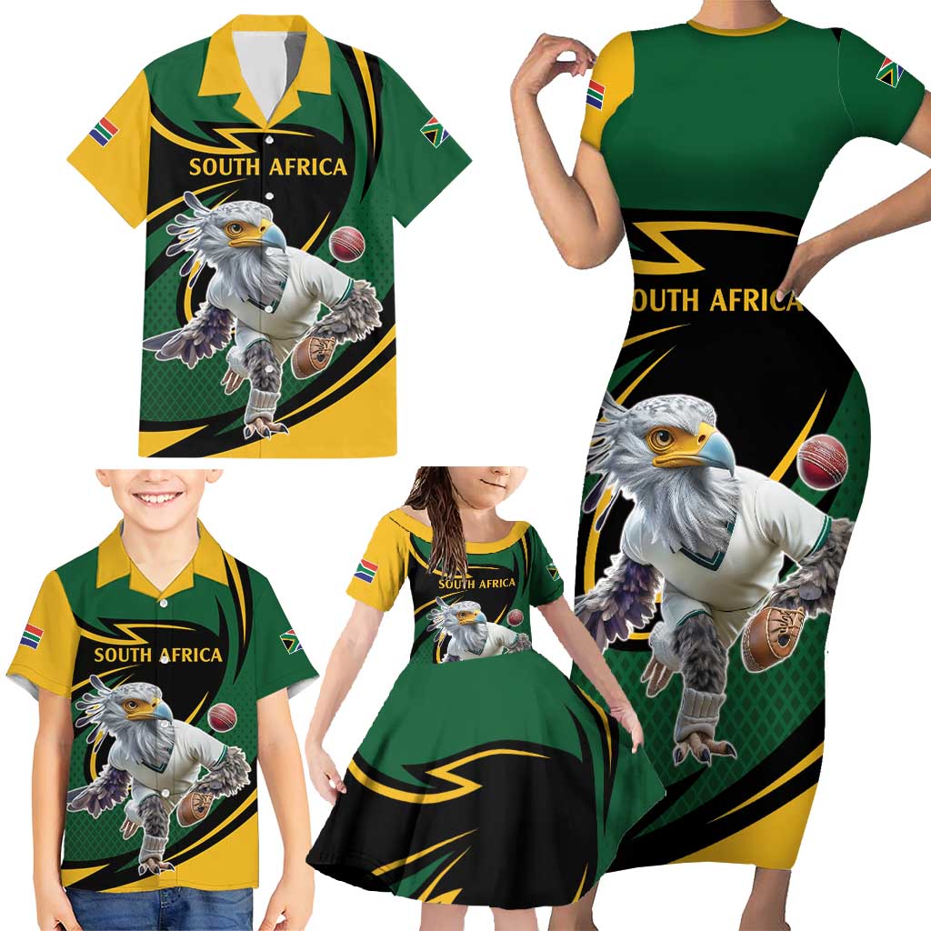 South African Secretary Bird Cricket Custom Family Matching Short Sleeve Bodycon Dress and Hawaiian Shirt Unique Pattern