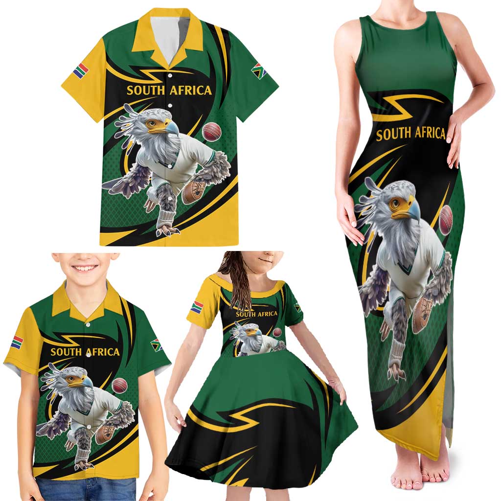 South African Secretary Bird Cricket Custom Family Matching Tank Maxi Dress and Hawaiian Shirt Unique Pattern