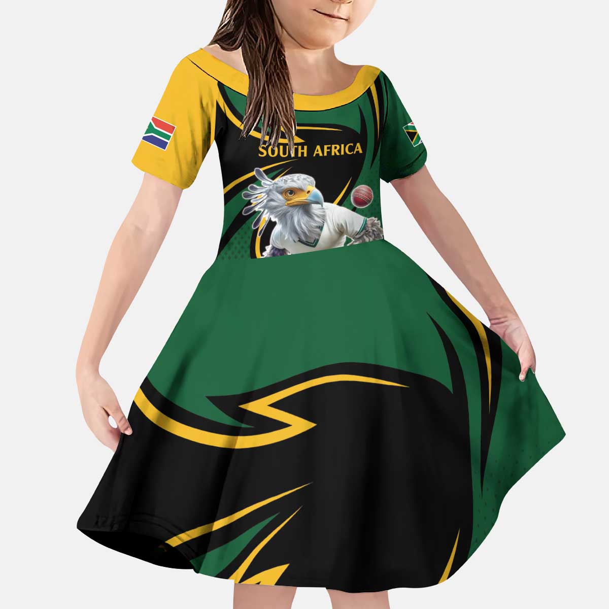 South African Secretary Bird Cricket Custom Kid Short Sleeve Dress Unique Pattern