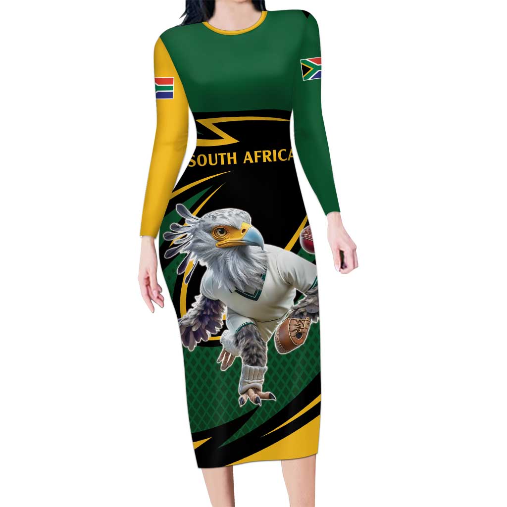 South African Secretary Bird Cricket Custom Long Sleeve Bodycon Dress Unique Pattern