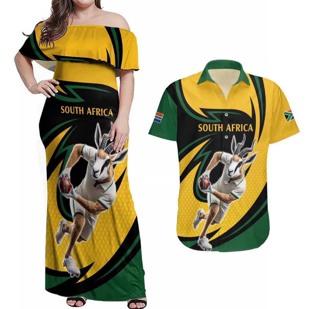 South African Springbok Cricket Custom Couples Matching Off Shoulder Maxi Dress and Hawaiian Shirt Unique Pattern