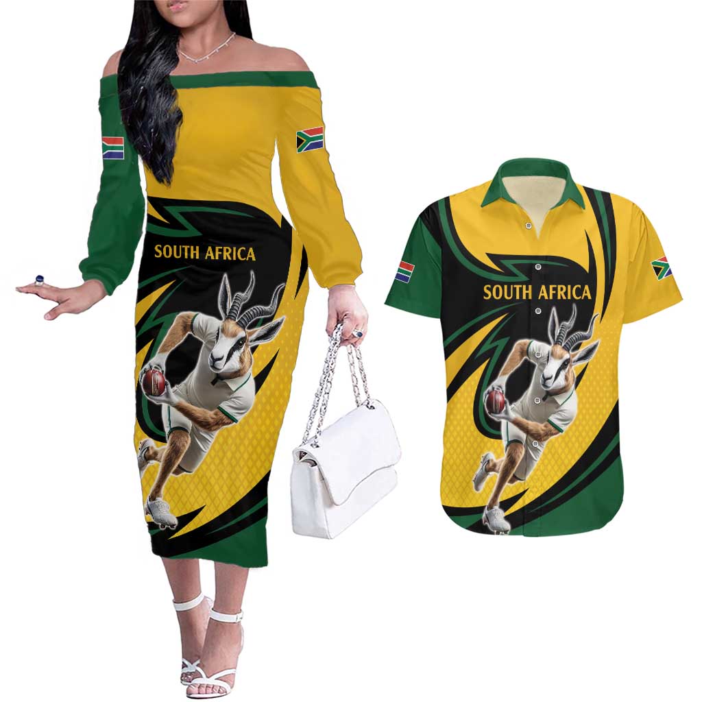 South African Springbok Cricket Custom Couples Matching Off The Shoulder Long Sleeve Dress and Hawaiian Shirt Unique Pattern