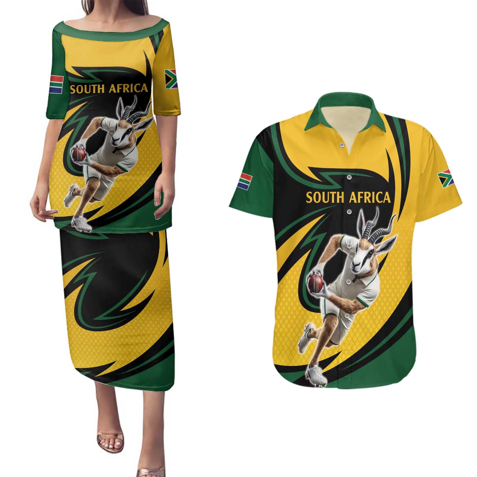 South African Springbok Cricket Custom Couples Matching Puletasi and Hawaiian Shirt Unique Pattern